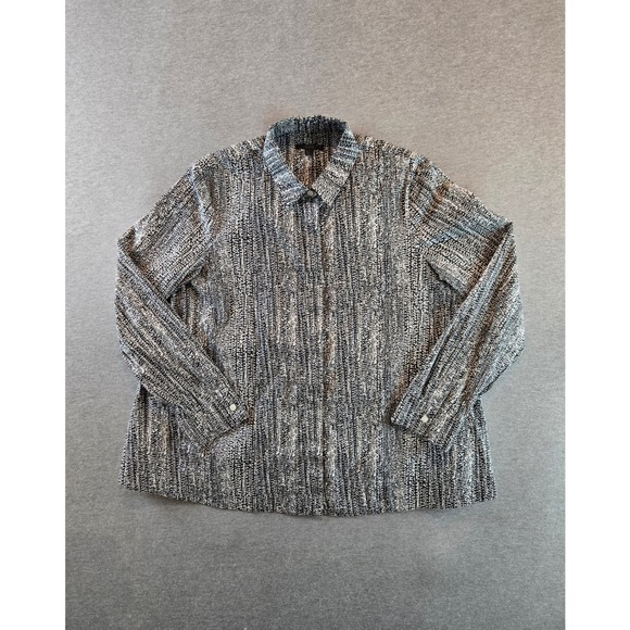 COS Tops - COS Button Down Shirt Women 10 Black White Textured Dots Long Sleeve‎ Stretch